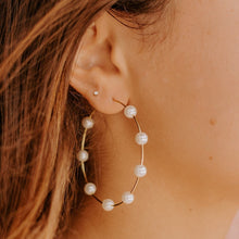 Load image into Gallery viewer, Golden Girl Pearl Hoops